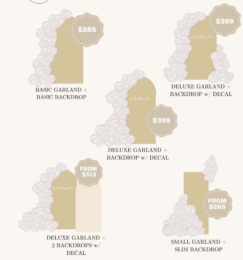 Balloon menu with pricing for different balloon arrangements from Brightside Balloon Co.